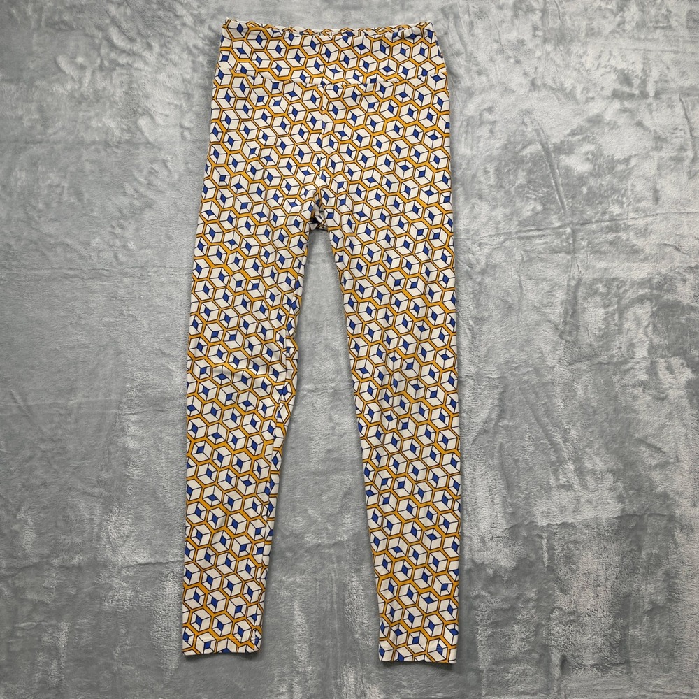 LuLaRoeโ Leggings Womens One Size OS Yellow Blue Geometric Cube